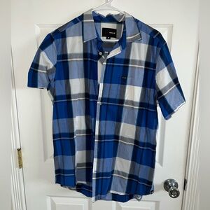 Men’s Hurley Medium Short Sleeve Plaid Button Down Shirt Blue/White